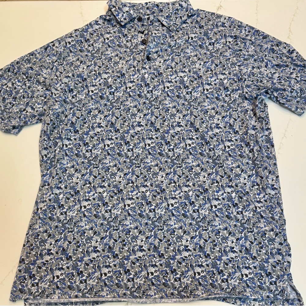 Callaway Blue and White Floral Polo Shirt size large